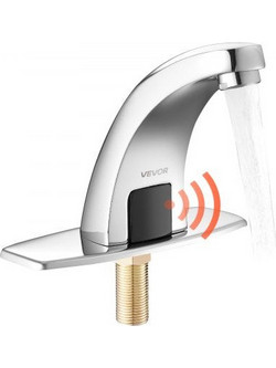 VEVOR Touchless Bathroom Sink Faucet, Automatic Motion Sensor Restroom Toilet Faucet Cold Water with Hole Cover Plate, Battery Operated for 9.5 mm Pipe Commercial Lavatory,Chrome Plated Silver,G233