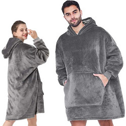 Κουβέρτα Φούτερ Oversized με Κουκούλα και Μεγάλη Τσέπη Γκρι