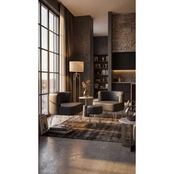 Wing Chair & Pouffe Set (3 Pieces) Elegance Anthracite Fabric: Pu Leather
