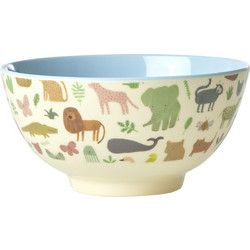 Rice - Melamine Bowl Medium 700 ml Dusty Blue Sweet Jungle Print