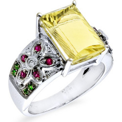 Δαχτυλίδι Κ18 λευκόχρυσο με Lemon Quartz, ζαφείρια και διαμάντια - M309472
