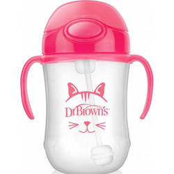 Dr. Brown's Baby's First Straw Cup Κύπελλο με Καλαμάκι & Λαβές Ροζ 270ml