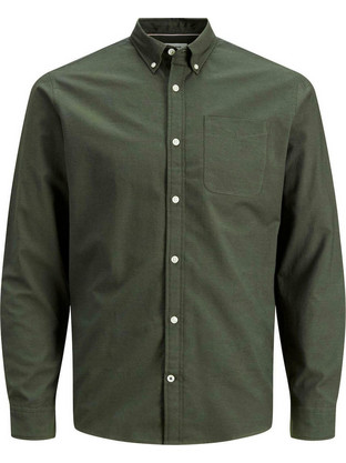 Jack & Jones Ανδρικό Πουκάμισο Βαμβακερό Μακρυμάνικο Slim Fit Χακί 12182486