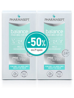 Pharmasept Balance Mild Αποσμητικό Roll On 24h Χωρίς Αλουμίνιο 2x50ml