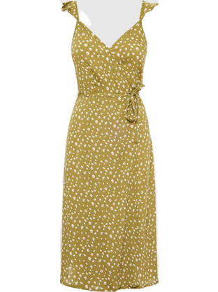 Funky Buddha Midi Καλοκαιρινό Καθημερινό Φόρεμα Κρουαζέ Πράσινο FBL007-139-13