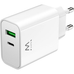 Ewent Φορτιστής χωρίς Καλώδιο με Θύρα USB-A & Θύρα USB-C 30W EW1325 White