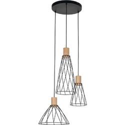 TK Lighting Modesto Κρεμαστό Φωτιστικό Οροφής Πλέγμα Τρίφωτο GU10 Μαύρο 10188