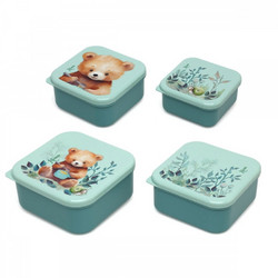 Kiokids Little Bear Πλαστικό Παιδικό Σετ Δοχείο Φαγητού Πράσινο Mint