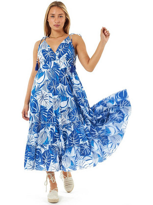 Verde Midi Καλοκαιρινό Βραδινό Φόρεμα Floral Μπλε 52-0125