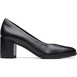 Clarks Feva 55 Ανατομικές Γόβες Δερμάτινες με Χοντρό Χαμηλό Τακούνι Μαύρες 261709644