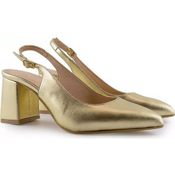 Stefania Γόβες Slingback Δερμάτινες με Χοντρό Χαμηλό Τακούνι Χρυσές 619