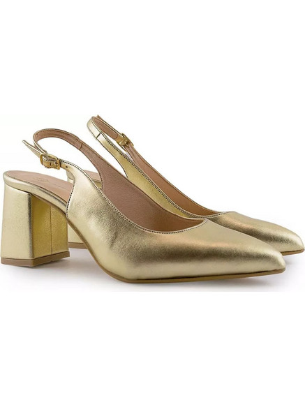 Stefania Γόβες Slingback Δερμάτινες με Χοντρό Χαμηλό Τακούνι Χρυσές 619