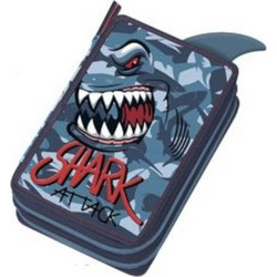 Graffiti Shark Κασετίνα Γεμάτη με 2 Θήκες Γκρι Μπλε 241332