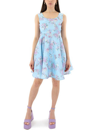 Jagged & Beau Mini Καλοκαιρινό Φόρεμα για Γάμο / Βάπτιση Floral Γαλάζιο JB-24018-YESTER-BLUE