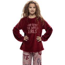 Galaxy Who Runs The World Παιδική Πιτζάμα Fleece Χειμωνιάτικη Μπορντό Ροζ 119-24