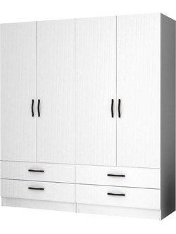 Megapap Τετράφυλλη Ντουλάπα Ρούχων Ricardo Λευκή 160x51.8x181cm GP100-0064,1