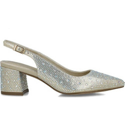 Menbur Γόβες Slingback με Χοντρό Χαμηλό Τακούνι & Στρας Χρυσές 25208