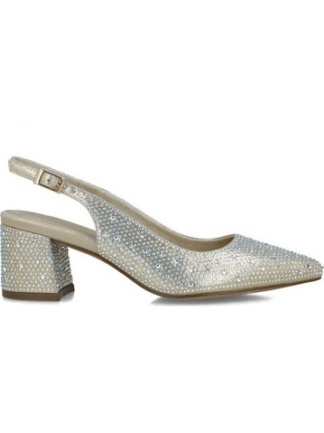 Menbur Γόβες Slingback με Χοντρό Χαμηλό Τακούνι & Στρας Χρυσές 25208