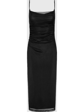 Funky Buddha Midi Βραδινό Φόρεμα Ντραπέ Μαύρο FBL011-131-13