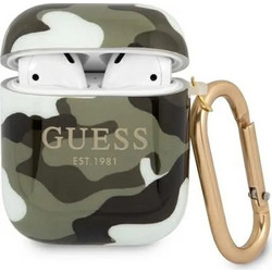 Guess Camo Collection Θήκη Σιλικόνης με Γάντζο για Apple AirPods 1 / 2 Πολύχρωμη