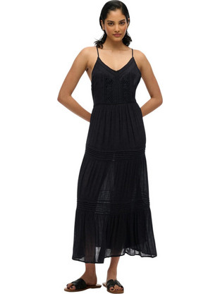 Superdry Midi Καλοκαιρινό Καθημερινό Φόρεμα Μεταξωτό Μαύρο W8011908A-02A