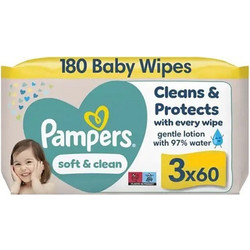 Pampers Soft & Clean Μωρομάντηλα Χωρίς Οινόπνευμα & Parabens 3x60τμχ