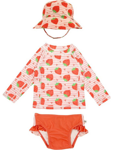 Zoocchini Strawberry Σετ Αντηλιακό UV Βρεφικό Μαγιό Πάνα Σετ με Μπλούζα για Κορίτσι Σομόν Πορτοκαλί ZOO16010