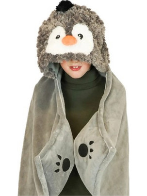 Cozy Noxxiez Παιδική Κουβέρτα Βελουτέ Penguin 110x130 Εκρού