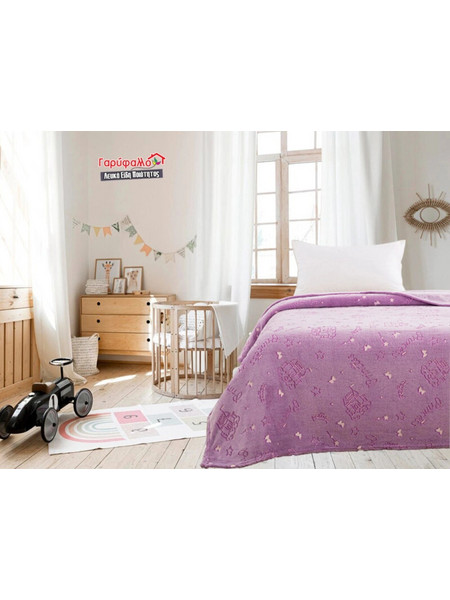 Γαρύφαλλο Παιδική Κουβέρτα Fleece Princess Φωσφοριζέ 160x220 Ροζ