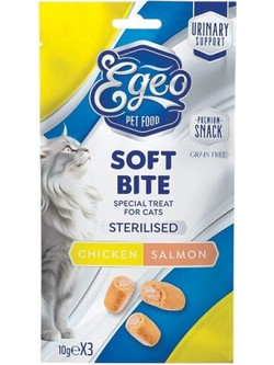 Egeo Pet Food Soft Bites Sterilised with Chicken & Salmon 3x10gr
