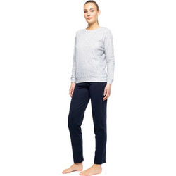 Pink Label Σετ Γυναικείες Πιτζάμες Χειμωνιάτικες Fleece Navy Μπλε Γκρι W1067