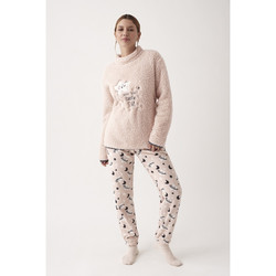 Promise Σετ Γυναικείες Πιτζάμες Χειμωνιάτικες Fleece Μπεζ N20532