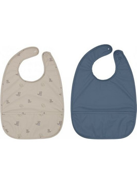OYOY Mini Dino Σετ Αδιάβροχες Σαλιάρες Υφασμάτινες με Κουμπί & Τσέπη Navy Μπλε Εκρού 2τμχ