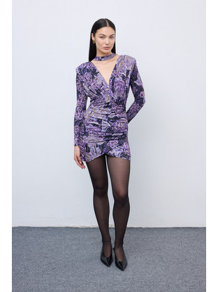 Ciel Concept Mini Φόρεμα για Γάμο / Βάπτιση Κρουαζέ Μωβ CIE-FW25-GR1036