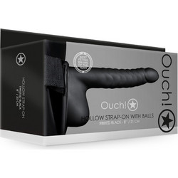 Ouch! Ribbed Hollow Harness Strap On με Dildo 21cm Μαύρο