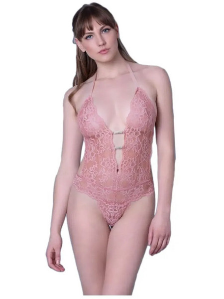 Milena By Paris Sexy Κορμάκι String See Through με Δαντέλα Ροζ 2414