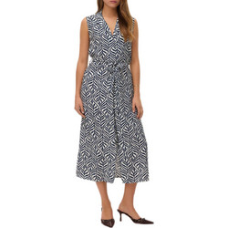 Vero Moda Midi Καλοκαιρινό Καθημερινό Φόρεμα Μεταξωτό Λευκό Navy Μπλε 10341594