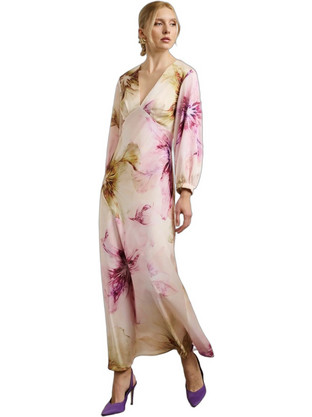 Desiree Maxi Φόρεμα για Γάμο / Βάπτιση Floral Σατέν Ροζ 08.44023