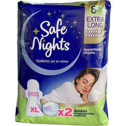 EveryDay Safe Nights Extra Long Σερβιέτες με Φτερά για Αυξημένη Ροή 16 Σταγόνες 8τμχ