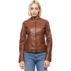 Leather 100 Γυναικείο Μπουφάν Χειμωνιάτικο Δερμάτινο Κοντό Καφέ 49-W-FRANCY