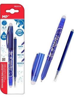 MP Σετ Στυλό Gel που Σβήνει 0.7mm Μπλε 2τμχ PE217A