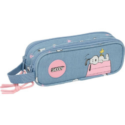 Safta Snoopy Denim Κασετίνα Βαρελάκι με 2 Θήκες Μπλε S4313824