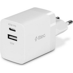 Ttec 2SCP02B Φορτιστής χωρίς Καλώδιο με Θύρα USB-A & Θύρα USB-C 45W Power Delivery White