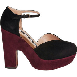 Rochas Suekid Γόβες Suede με Χοντρό Ψηλό Τακούνι Λουράκι & Φιάπα Μαύρες Μπορντό RO19062-00150