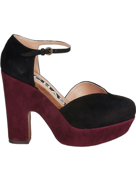 Rochas Suekid Γόβες Suede με Χοντρό Ψηλό Τακούνι Λουράκι & Φιάπα Μαύρες Μπορντό RO19062-00150