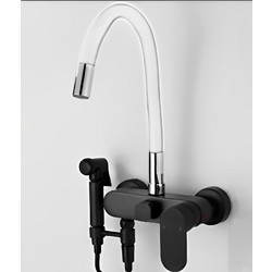 Bonken HT-1791 Μπαταρία Κουζίνας Τοίχου Τριπλής Παροχής Σπαστή Ανάμεικτη με Εύκαμπτο Ρουξούνι Λευκή