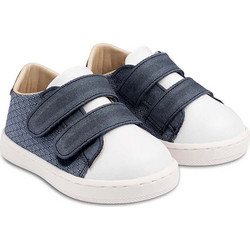 Babywalker Βαπτιστικά Sneakers για Αγόρι Δερμάτινα Ανατομικά Λευκά Navy Μπλε PRI2104