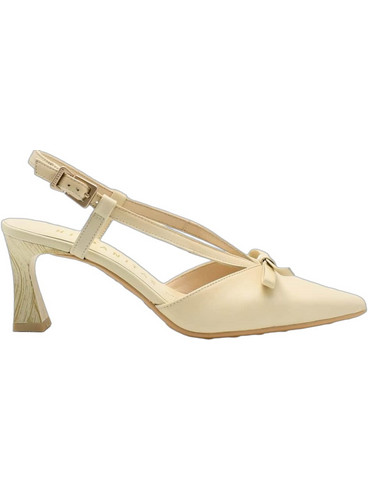 Hispanitas Γόβες Slingback Δερμάτινες με Χοντρό Χαμηλό Τακούνι & Φιόγκο Μπεζ HV264678-C005