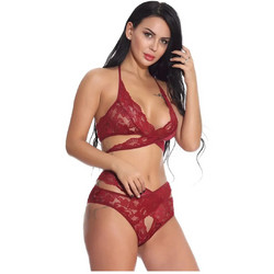 FMS Maira Σετ Sexy Εσώρουχα See Through με Δαντέλα Μπορντό E195034-013
