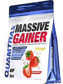 Quamtrax Massive Gainer Strawberry Πρωτεΐνη Ορού Γάλακτος Όγκου 3kg